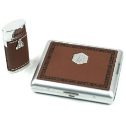 Champ Coffret Laguiole - Briquet Et Etui à Cigarettes Marron -Magasin De Fournitures Pour Fumeurs coffret laguiole briquet et etui a cigarettes marron 4